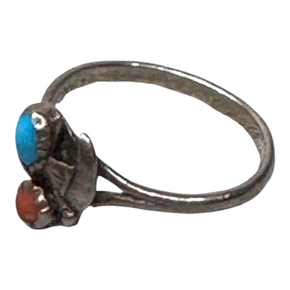 Vintage Navajo Old Pawn Turquoise Coral Sterling Silver Artisan Ring SW 5.75 - Picture 9 of 10